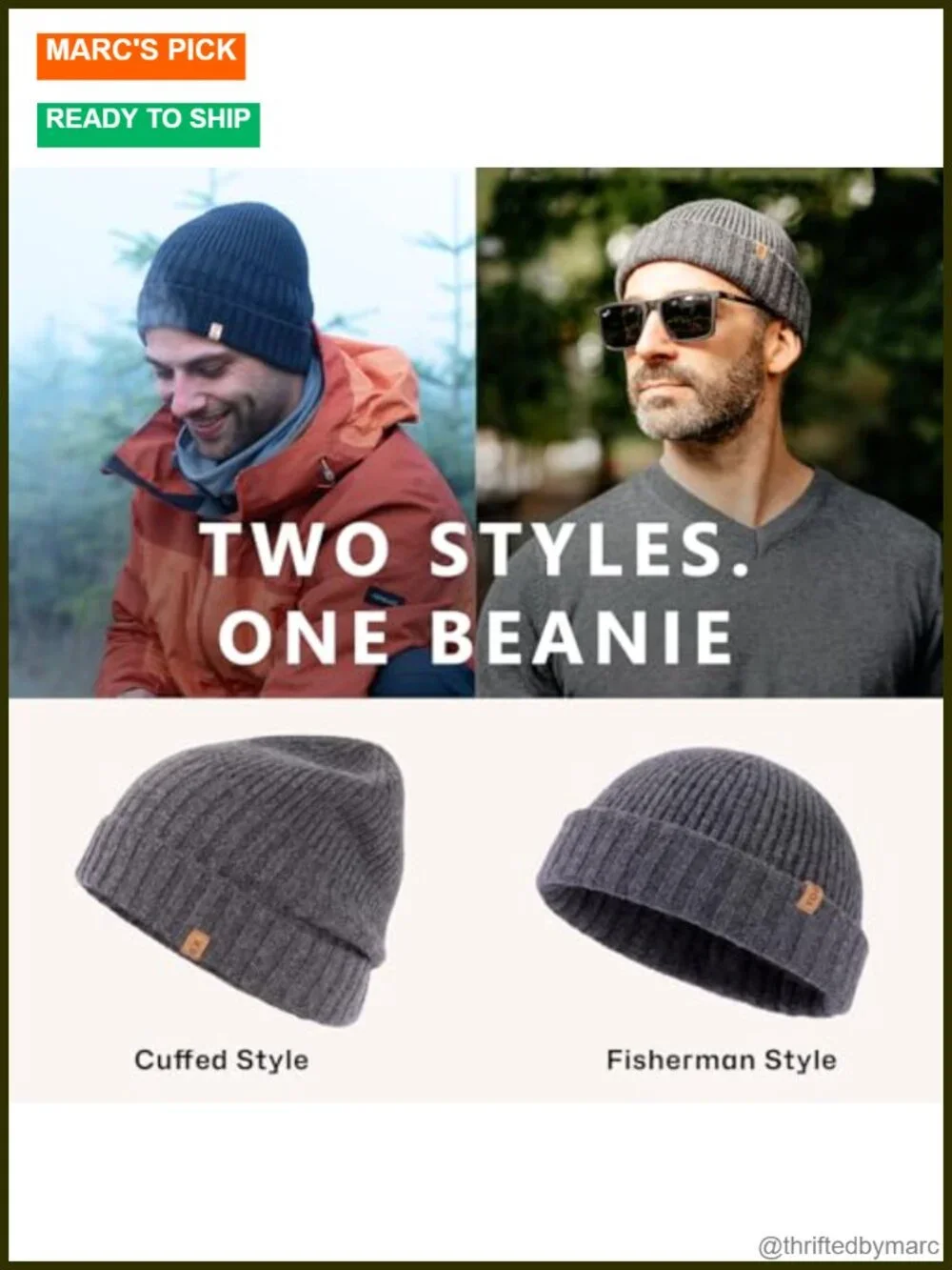 100% Merino Wool Beanie - Winter Skull Cap Cuffed Hat Men Women